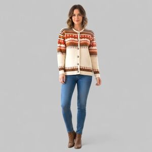 Vintage Nordic Fair Isle Wool Cardigan Sweater M L